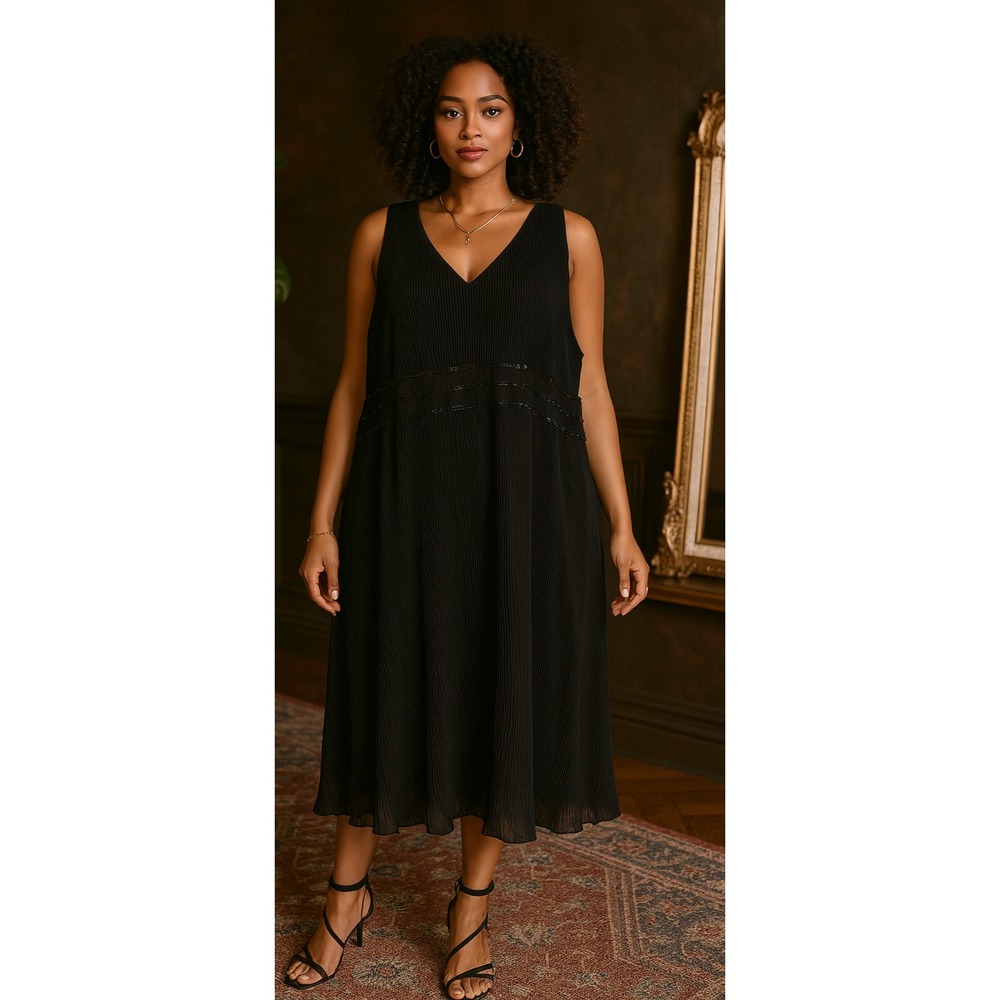 Lane Bryant Little Black Dress SZ 26 Fairygoth Whimsy Evening Holidays Accordion